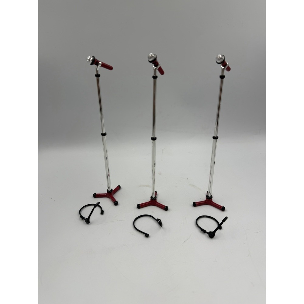 Vintage BRATZ Lot Of 3 Miniature Red & Silver Decorative Microphones & Headsets